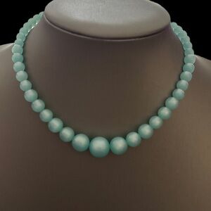 Vintage Milky or Opalescent Aqua Beaded Graduated Necklace